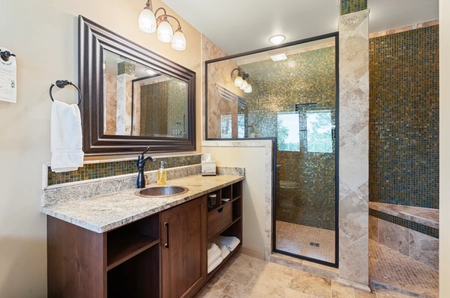 A bathroom at Birchview with a walk-in shower