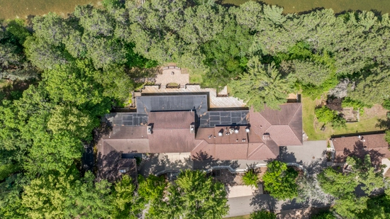 Top view of the main lodge and surrounding forest